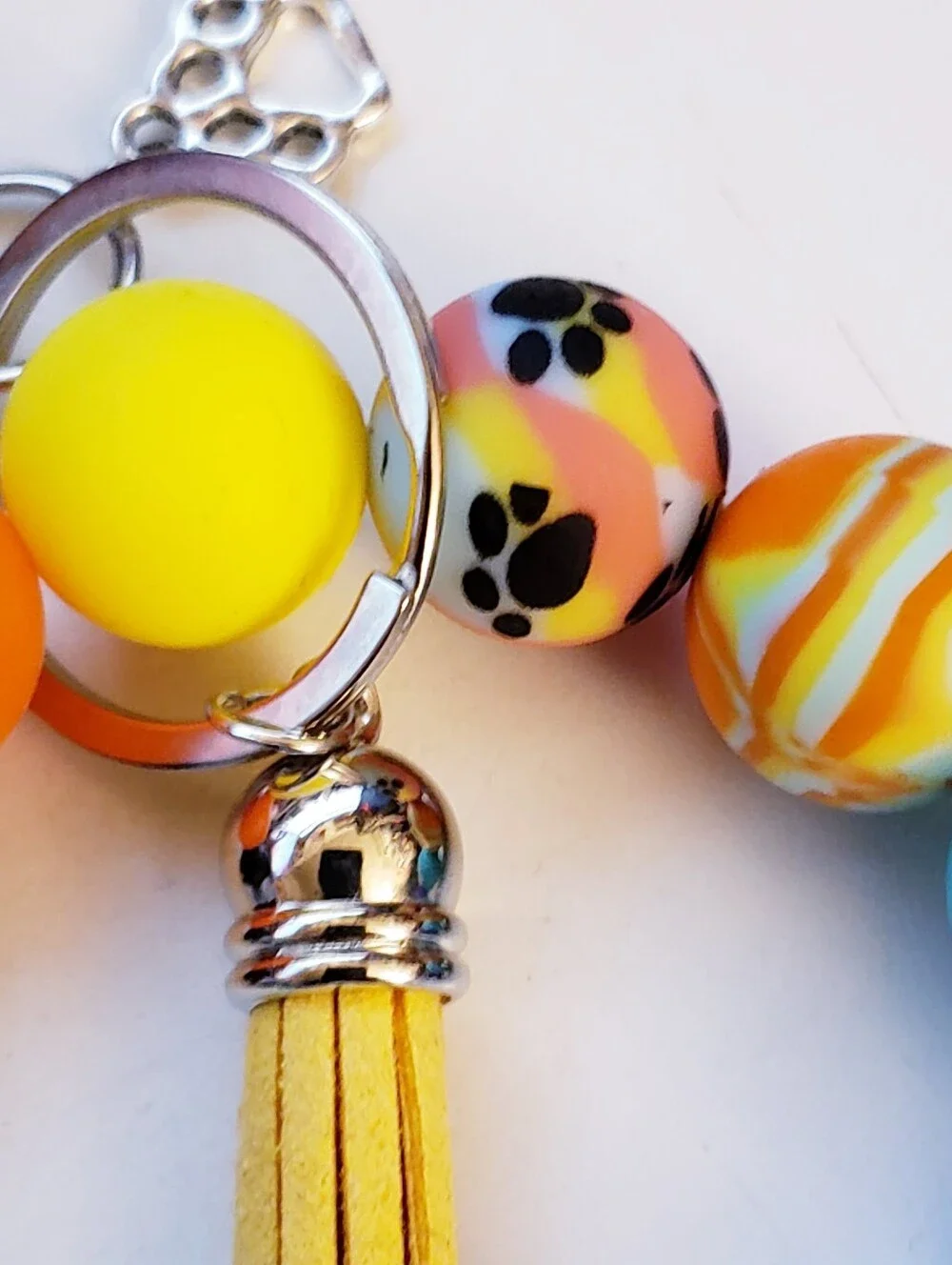 Handmade Cat Dog Paw Silicone Focal Beaded Keychain Wristlet